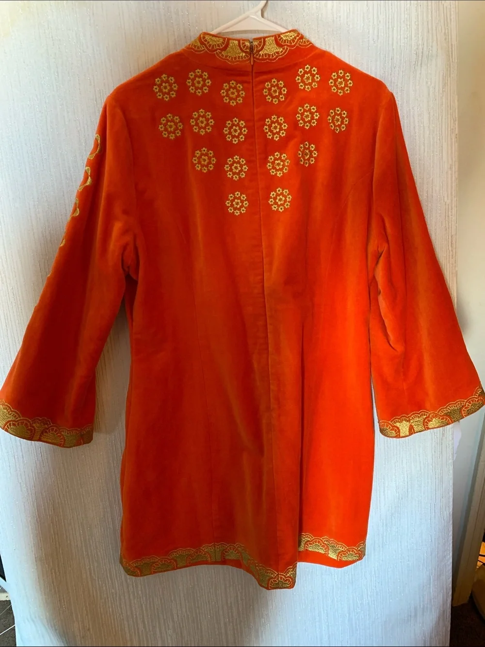 Hippie Shake- Vibrant Orange Velvet Tunic with Gold Embroidery - Picture 5 of 5